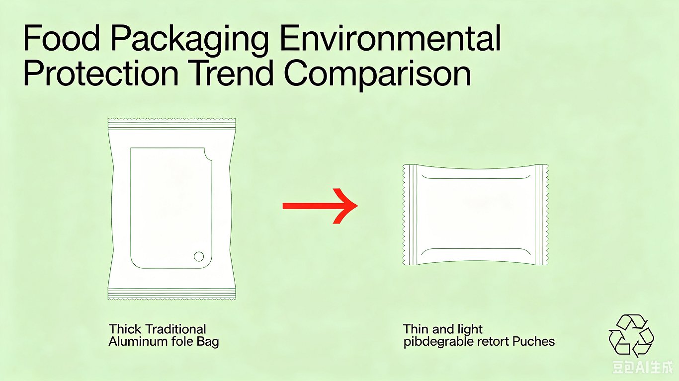 Eco-friendly lightweight biodegradable food packaging bags vs traditional thick aluminum foil pouches, sustainable flexible packaging trend for dried root snacks